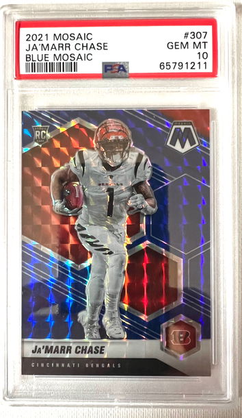 Ja’Marr Chase Panini Mosaic Blue Mosaic RC 67/99 PSA 10 