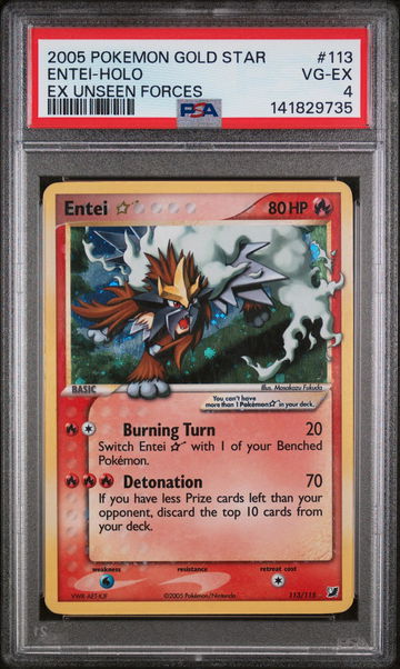 2005 Pokemon Ex Unseen Forces Holo Entei Gold Star #113 PSA 4