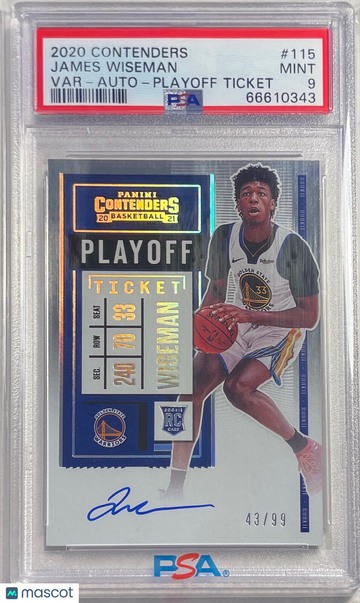 2020 Panini Contenders James Wiseman #115 Var Auto Playoff Ticket PSA 9