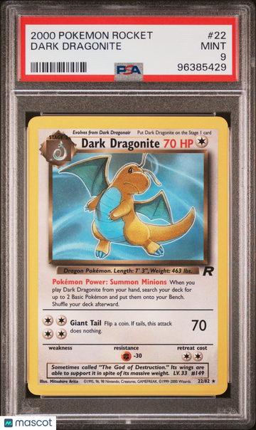 2000 Pokemon Rocket Dark Dragonite PSA 9 #22