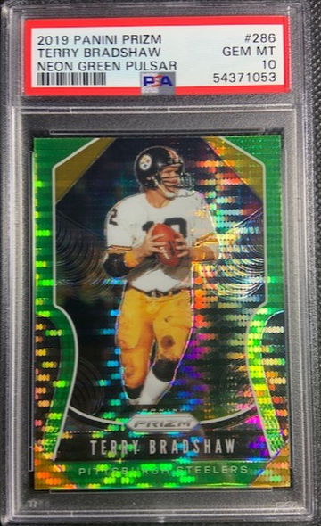 2019 Panini Prizm Neon Green Pulsar #286 Terry Bradshaw PSA 10 Gem Mint POP 1