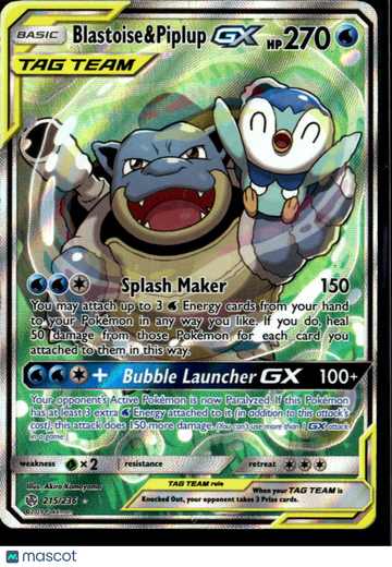 Blastoise & Piplup GX 2019 Cosmic Eclipse Holo Rare #215/236