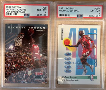 Lot of 2 - Michael Jordan PSA 8:  1992 Skybox #38 and 1991 Skybox #307