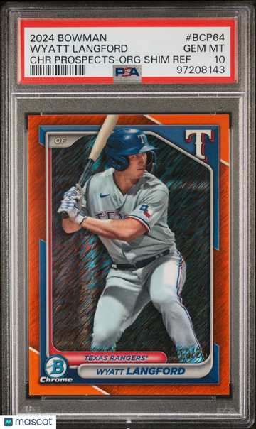 2024 Bowman Chrome Prospects Wyatt Langford #BCP64 Org Shimmer Low Pop PSA 10