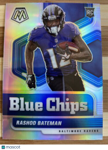 🔥2021 Panini Mosaic Blue Chips Rashod Bateman RC Prizm Silver Rookie Ravens