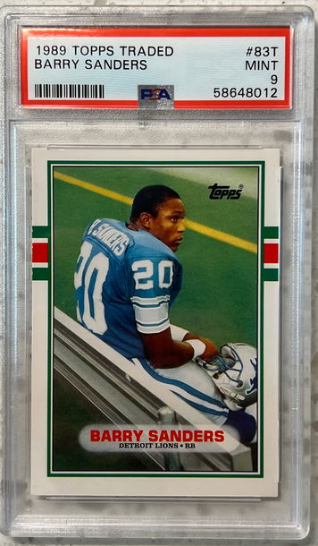 1989 Topps Traded Barry Sanders Rookie Football Card #83T PSA 9 Mint Rookie rc heisman hof lions