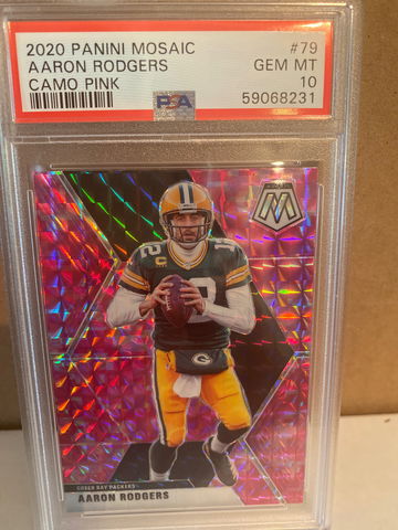 2020 Panini Mosaic Aaron Rodgers #79 Pink Camo PSA 10 Gem Mint Green Bay Packers