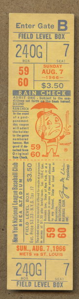 August 7, 1966 Mets vs. Cardinals Ticket 