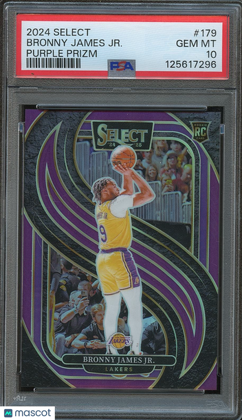 2024-25 Panini Select Bronny James #179 Purple Prizm Parallel/Variety Rookie Base Set PSA 10