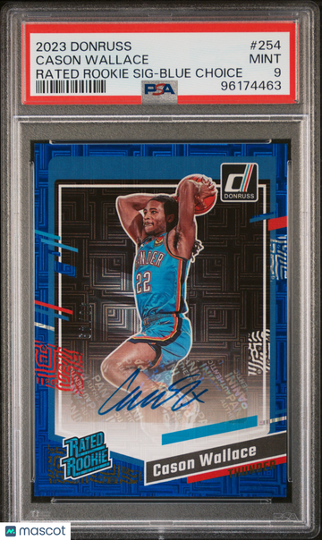 2023 Panini Donruss Cason Wallace #254 Rated Rookie SIG Blue Choice PSA 9
