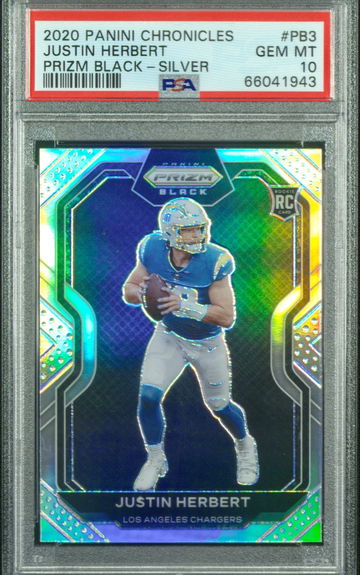 2020 Panini Chronicles Justin Herbert Prizm Black Silver RC #PB3 PSA 10 GEM MINT