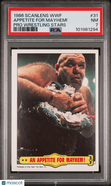 1986 Scanlens WWF Pro Wrestling Stars Appetite For Mayhem! #31 PSA 7