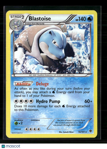 2013 Plasma Blast Blastoise Holo Rare #16/101