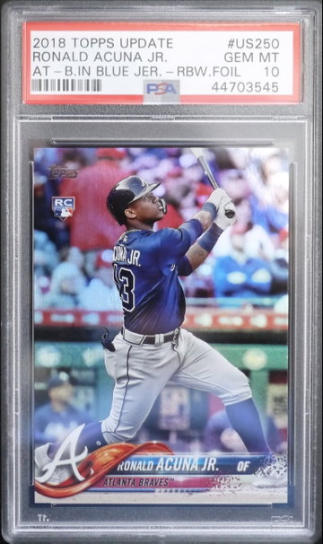 PSA 10 - 2018 TOPPS UPDATE RONALD ACUNA JR. RC #US250 RAINBOW FOIL 