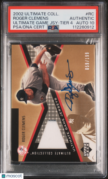 2002 Ultimate Collection Ultimate Game Jersey Roger Clemens #RC Jsy Tier 4 /199 PSA A Auto 10