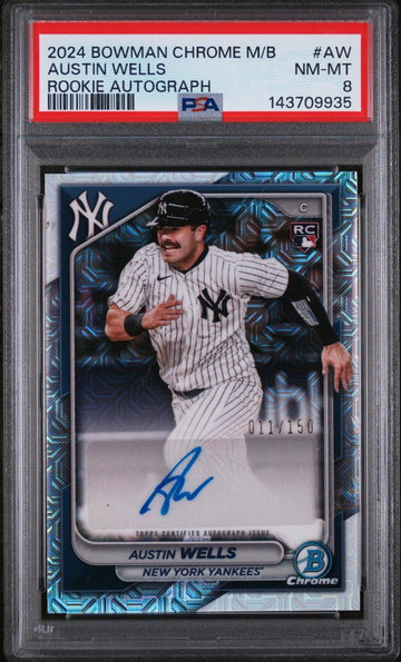 2024 Bowman Chrome Mega Box Mega Chrome Rookie Autographs Austin Wells #AW /150 PSA 8