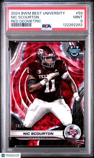 2024 Bowman Best University Nic Scourton #59 Red Geometric /10 PSA 9