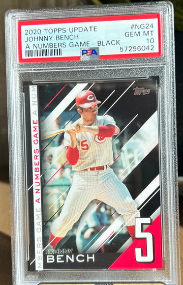 /299 JOHNNY BENCH #NG24 2020 Topps Update A NUMBERS GAME Black PSA 10 Gem Mint!