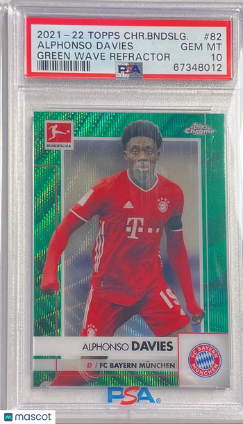 2021 Topps Chrome Bundesliga Alphonso Davies #82 Green Wave Refractor PSA 10