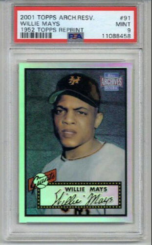 2001 TOPPS ARCHIVES RESERVE 1952 REPRINT REFRACTOR #91 WILLIE MAYS CARD PSA 9