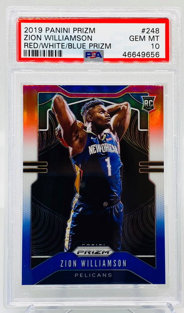 Zion Williamson Prizm Red/White/Blue Rookie Card PSA 10