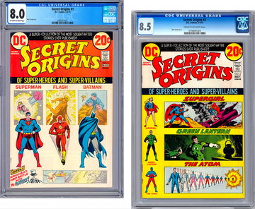 SECRET ORIGINS #1-2 CGC 8.0-8.5 *NICK CARDY COVERS* SUPERMAN BATMAN FLASH 1973