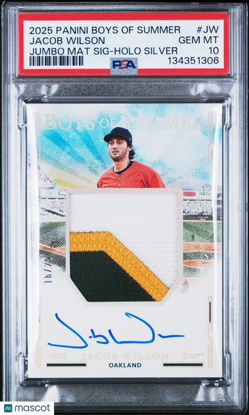2025 Panini Boys Of Summer Jumbo Material Signatures Jacob Wilson #JW Holo Silver /25 Short Print Mint Low Pop PSA 10