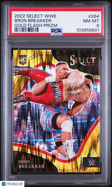 2022 Panini Select WWE Bron Breakker #264 Gold Flash Prizm PSA 8