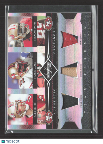2008 Leaf Limited Team Threads Frank Gore Alex Smith Vernon Davis #TTT-5 /25 Game-Worn Jersey Prime Jersey