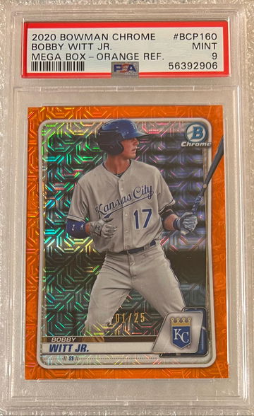 2020 Bowman Chrome Prospects Bobby Witt Jr. RC #01/25 Mega Box Orange Refractor PSA 9 Mint