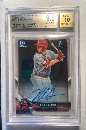 2018 bowman chrome Nolan Gorman bgs 9.5/10 auto