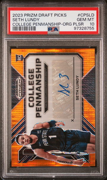 2023 PRIZM DRAFT PICKS SETH LUNDY PENMANSHIP ORANGE PULSAR #CPSLD PSA 10