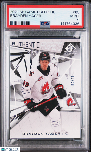 2021-22 SP Game Used CHL Brayden Yager #65 /29 Rookie PSA 9