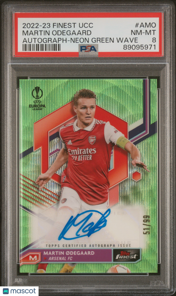 2022-23 Topps Finest UEFA Club Competitions Autographs Martin Odegaard #AMO Neon Green Wave /99 PSA 8