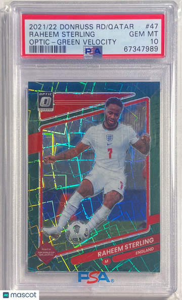2021 Panini Donruss Road To Qatar Raheem Sterling #47 Optic Green Velocity PSA 10