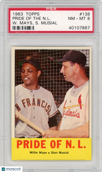 1963 Topps Pride Of N. L. #138 W. Mays S. Musial PSA 8