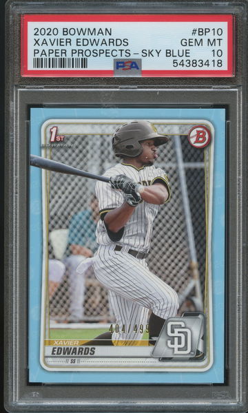 Xavier Edwards 2020 Bowman Sky Blue Paper /499 1st PSA 10