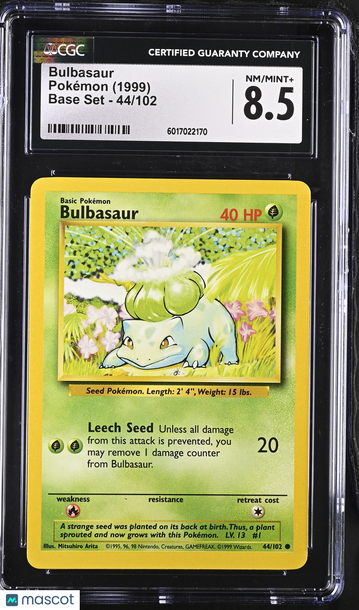 1999 Pokémon Base Set Bulbasaur CGC 8.5 #44/102