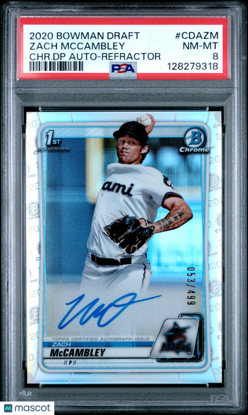 2020 Bowman Draft Chrome Draft Picks Autographs Zach Mccambley #CDAZM CHR. DP Refractor PSA 8