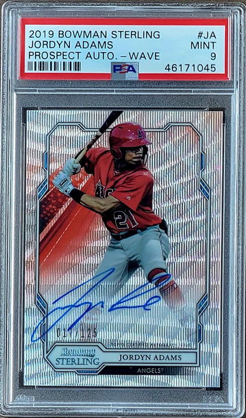 2019 JORDYN ADAMS Bowman Sterling AUTO SILVER WAVE REFRACTOR /125 PSA 9 Rookie 