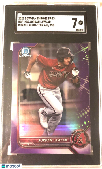 2022 Bowman Chrome JORDAN LAWLAR #BCP-235 PURPLE Refractor SP /250 SGC 7