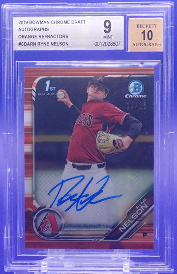 2019 Bowman Chrome Draft Autographs Orange Refractors Ryne Nelson #11/25 BGS 9 Mint 10 Auto