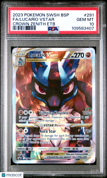 2023 Pokemon Swsh Black Star Promo Lucario VSTAR Crown Zenith Etb Fa PSA 10 #291