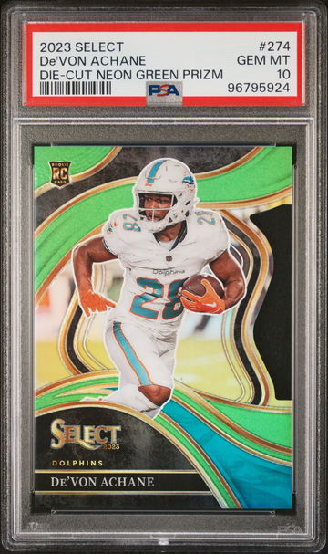 2023 Panini Select Prizm Neon Green De'Von Achane #274 /499 PSA 10