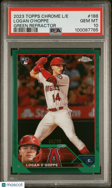 2023 Topps Chrome Logofractor Edition Logan O'hoppe #188 Green Refractor /99 PSA 10