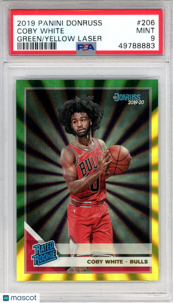 2019 Panini Donruss Coby White #206 Green Yellow Laser PSA 9