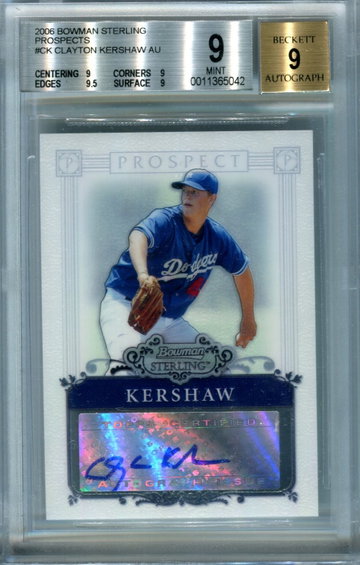 2006 Bowman Sterling Clayton Kershaw BGS 9 auto 9