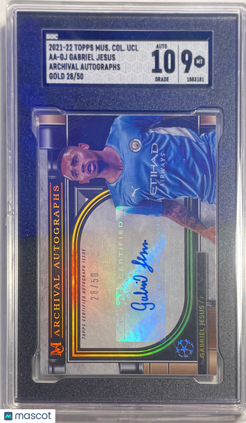 2021 Topps Museum Collection Ucl Gabriel Jesus #AA-GJ Archival Autos. Gold SGC 9 Auto 10