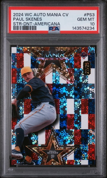 2024 Wild Card Auto Mania American Baseball Clearview National Exclusive Paul Skenes Str-Dnt-Americana Paul Skenes #PS3 /25 PSA 10