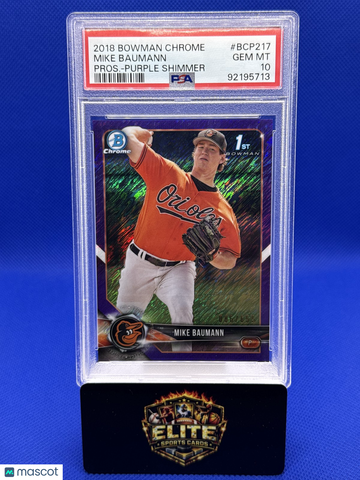 2018 Bowman Chrome Mike Baumann #BCP217 Prospects Purple Shimmer Refractor SN PSA 10